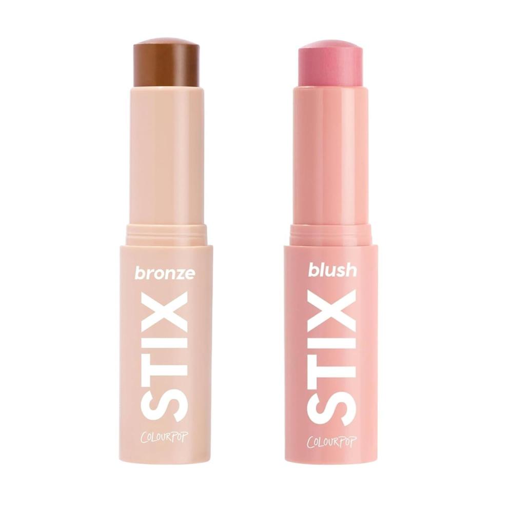 imageColourPop Bronzer ampamp Blush Duo  Cream Bronzer Stick Shell Beach 028 oz  Blush Stix Cool It 028 oz Buildable Blendable Natural Finish for Cheeks ampamp Contour