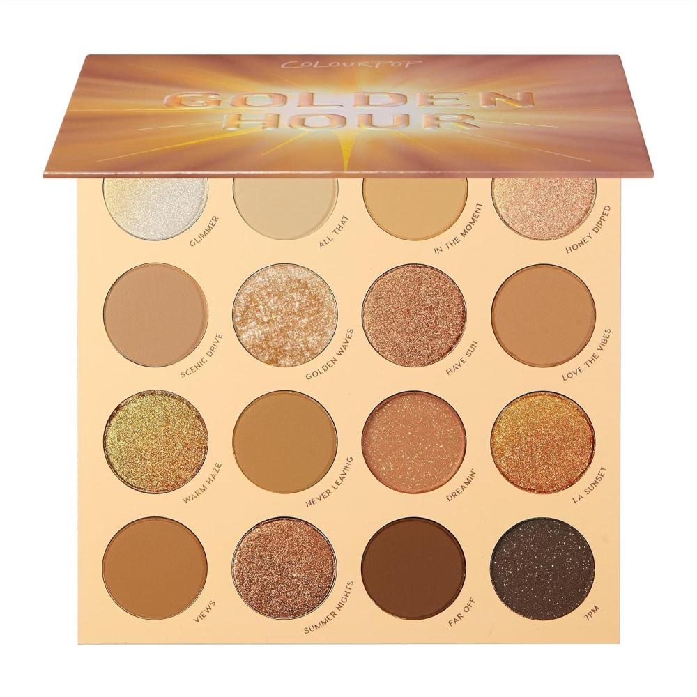 imageColourPop Golden Hour Eyeshadow Palette  Sunset Tone Eye Makeup Palette with DuoChrome Metallic Matte Sparkle ampamp Glitter Finishes  HighPigment Eye Makeup with a LongWearing Formula 067 ozGolden Hour