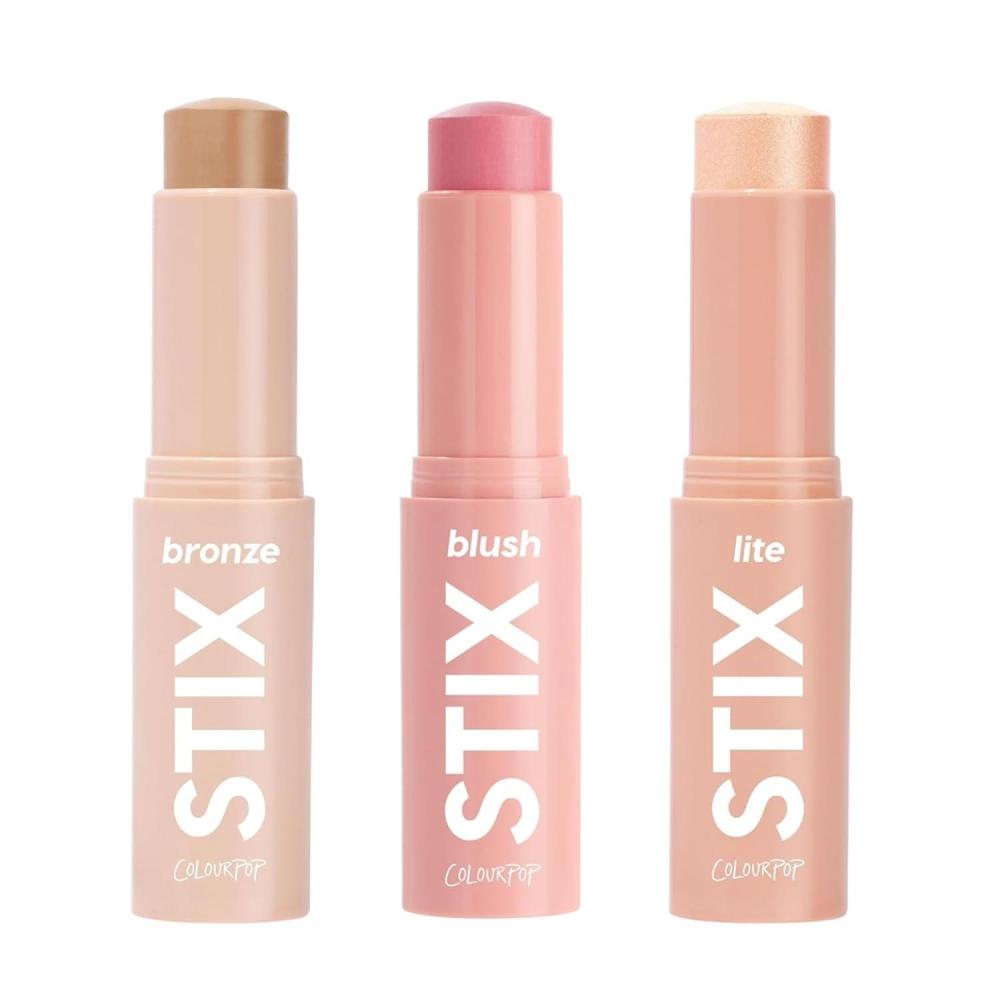 imageColourPop Sculpt ampamp Glow Trio  Cream Bronzer Stick Laguna Beach 028 oz Blush Stix Cool It 028 oz Lite Stix Sunlight 033 oz Buildable Cheek Set for Natural Contour Flush ampamp Highlight