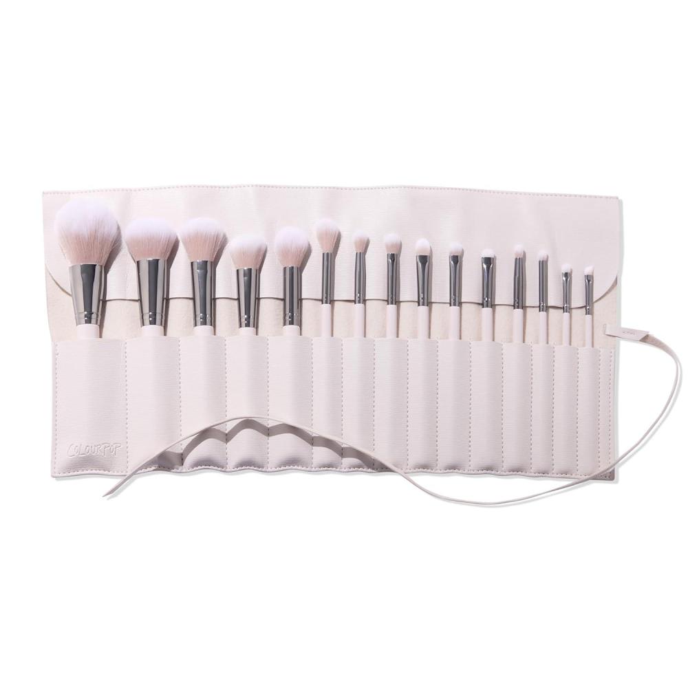 image:imageColourPop Smoke N Roses Brush Roll Face amp Eye Brush Set Face amp Eye Makeup Brush Set Made with Luxe Synthetic Vegan Bristles Includes Holder 14 CountStone Cold Set