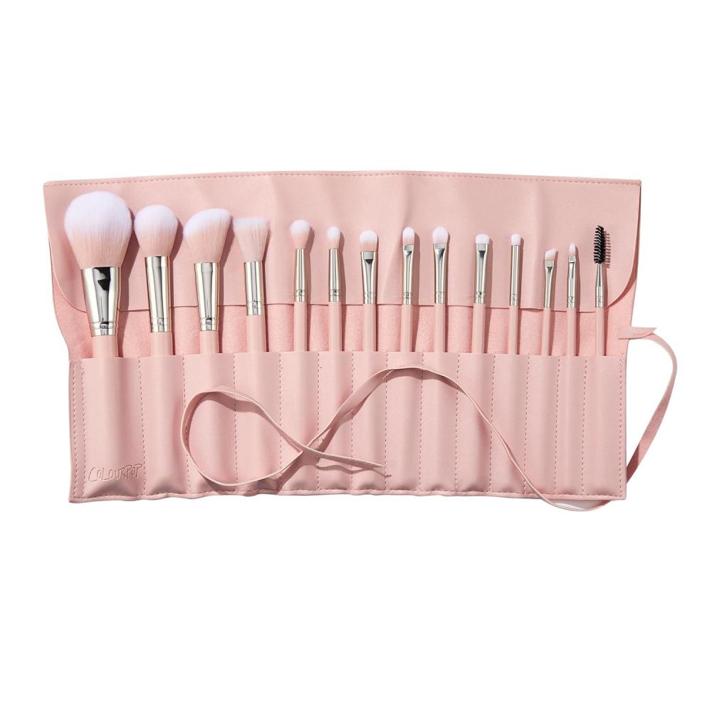 image:imageColourPop Smoke N Roses Brush Roll Face amp Eye Brush Set  Face amp Eye Makeup Brush Set  Made with Luxe Synthetic Vegan Bristles  Includes Holder 14 CountSmoke N Roses Set