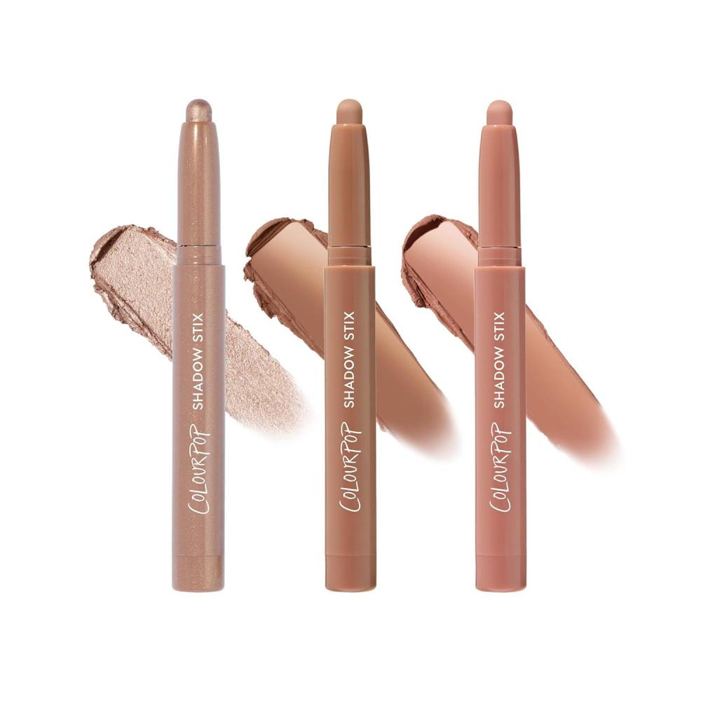 image:imageColourPop The Classics Shadow Stix Makeup Kit Matte Shimmer Eyeshadow Make Up Set Black Silver amp White Cream Eyeshadow Sticks with HighPigment amp Metallic Finishes 3 CountNude Attitude