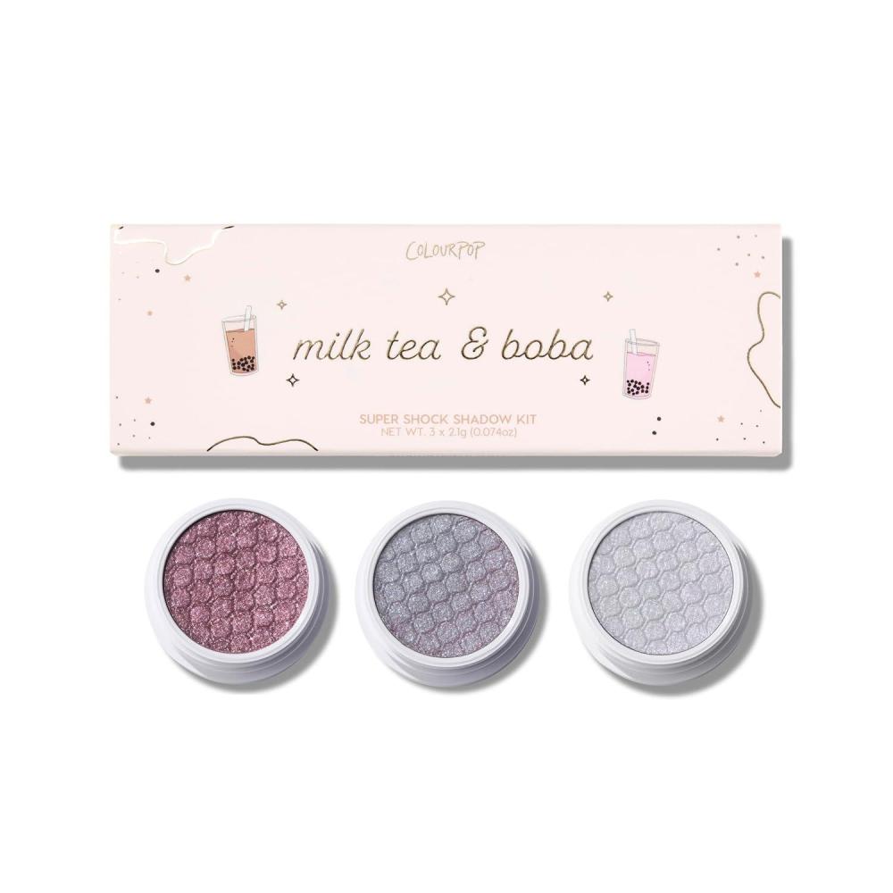image:imageColourPop Coconut Cream amp Soda Super Shock Eye Shadow Trio HighPigment CrmePowder Pinky Nude Eye Makeup Glitter Eyeshadow Set with Zero Fallout and Unique Bouncy Texture 3 CountMilk Tea and Boba